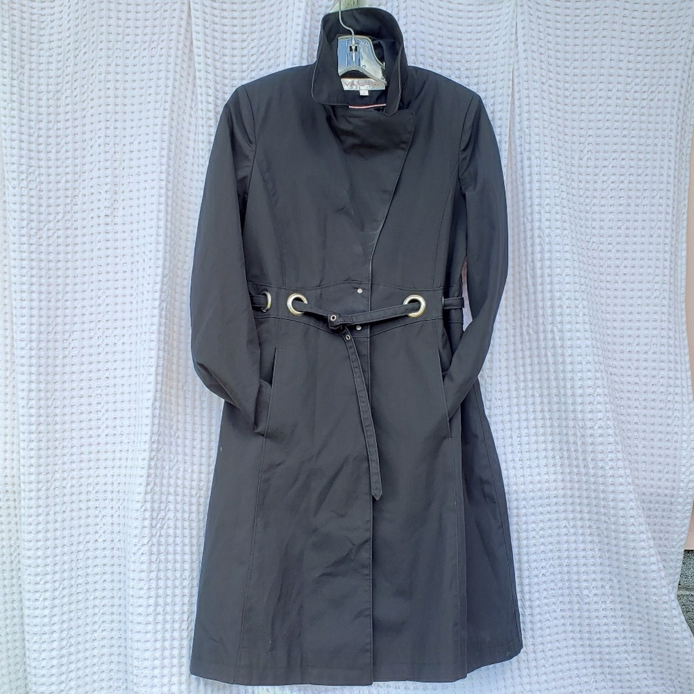 Via Spiga black raincoat size 2 belt grommets
